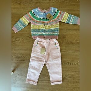 Mini Biden Cardigan and Pink Pants Set brand new